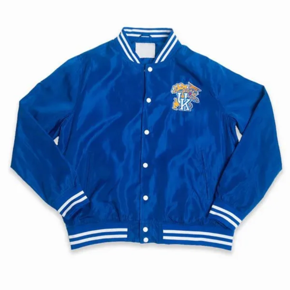 Kentucky wildcats script retro bomber blue satin varsity jacket 3