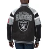 Las vegas raiders g iii sports by carl banks raglan black leather varsity jacket