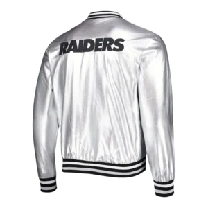 Las vegas raiders the wild collective metallic bomber silver polyester varsity jacket 3