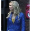 Laura vandervoort smallville blue leather jacket