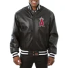 Los angeles angels black leather varsity jacket 1