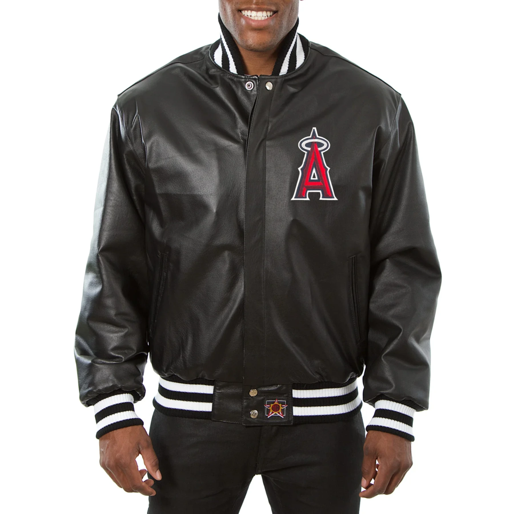 Los angeles angels black leather varsity jacket 1