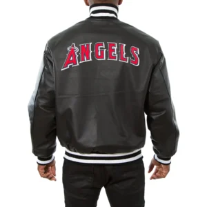 Los angeles angels black leather varsity jacket 2