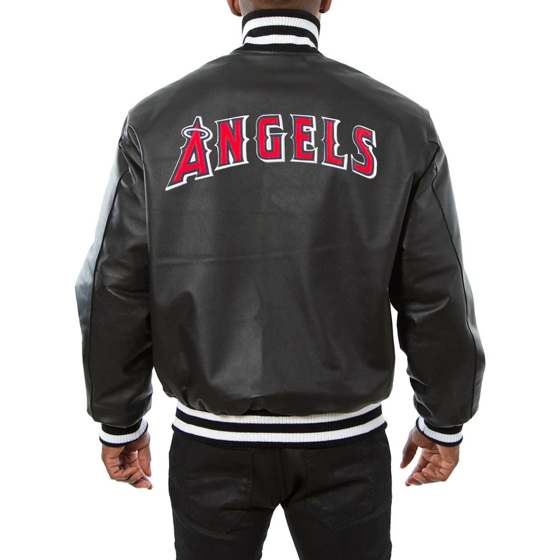 Los angeles angels black leather varsity jacket 2
