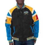 Los Angeles Chargers Black/Blue Raglan Suede Leather Jacket