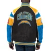 Los angeles chargers g iii sports by carl banks raglan blackblue leather varsity jacket 2