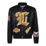 Los Angeles Lakers Old English Black Leather Jacket