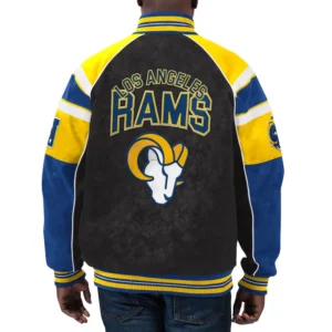 Los angeles rams g iii sports by carl banks raglan blackblue leather varsity jacket 2