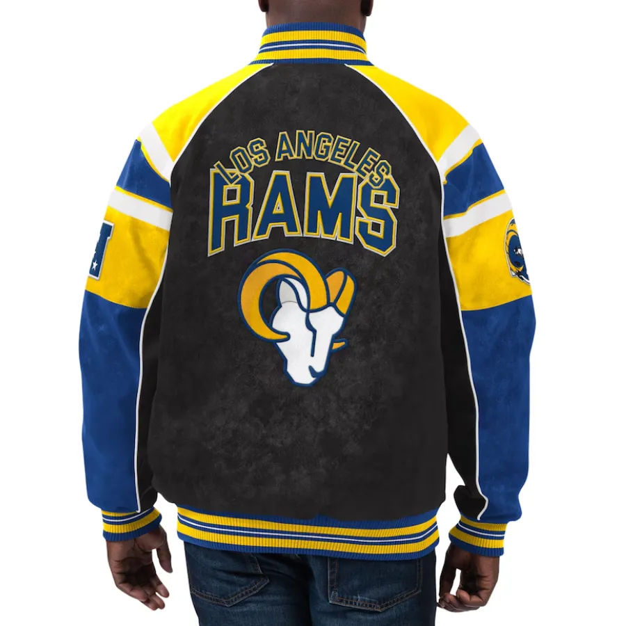Los angeles rams g iii sports by carl banks raglan blackblue leather varsity jacket 2