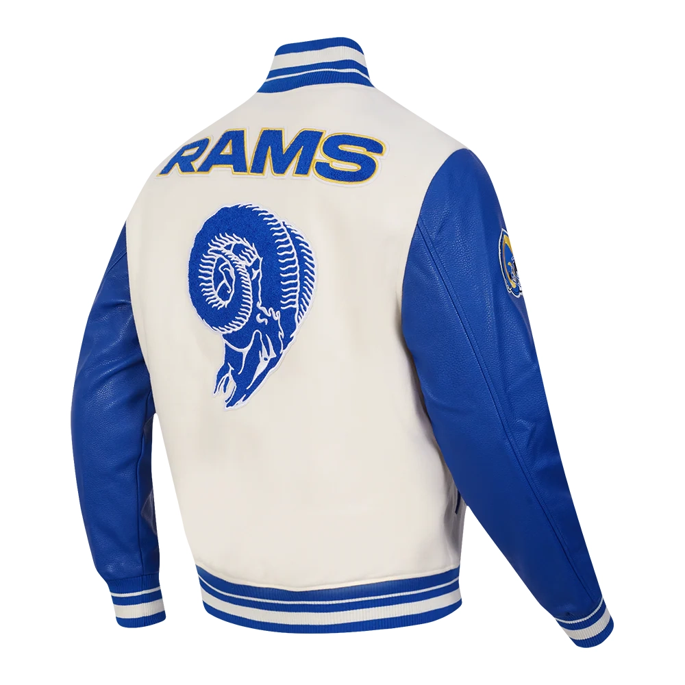 Los angeles rams retro classic cream varsity jacket