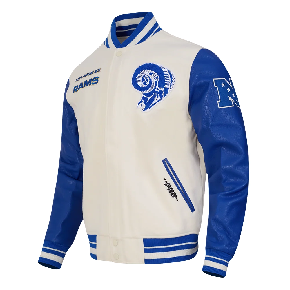 Los angeles rams retro classic wool leather cream jacket