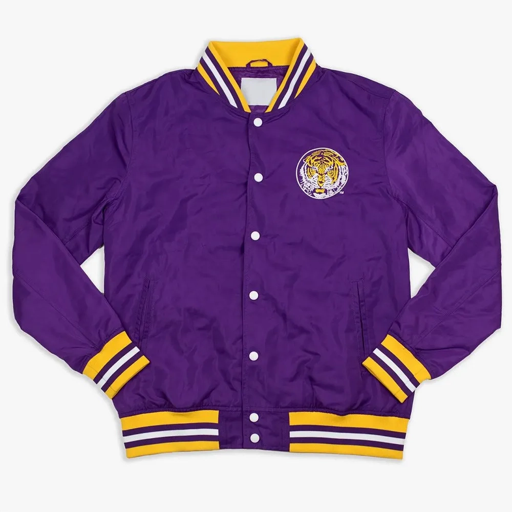 Louisiana state tigers retro bomber purple satin varsity jacket 1