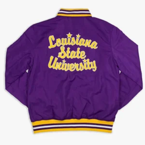Louisiana state tigers retro bomber purple satin varsity jacket