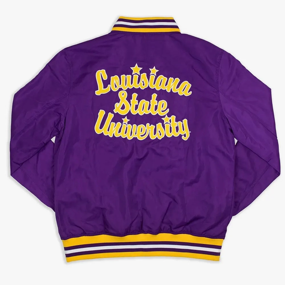 Louisiana state tigers retro bomber purple satin varsity jacket