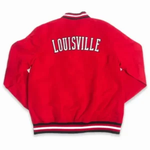 Louisville cardinals script bomber red jacket red satin varsity jacket 1