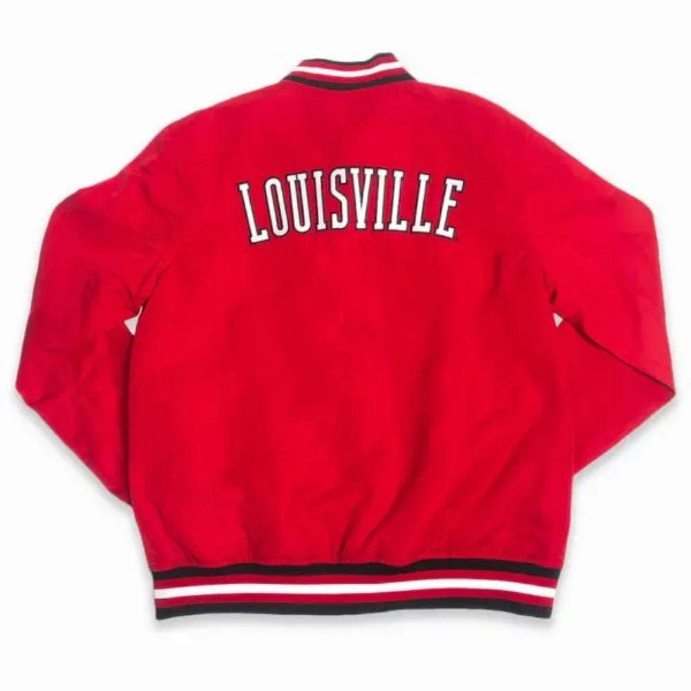 Louisville cardinals script bomber red jacket red satin varsity jacket 1