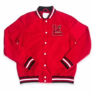 Louisville cardinals script bomber red jacket red satin varsity jacket 3