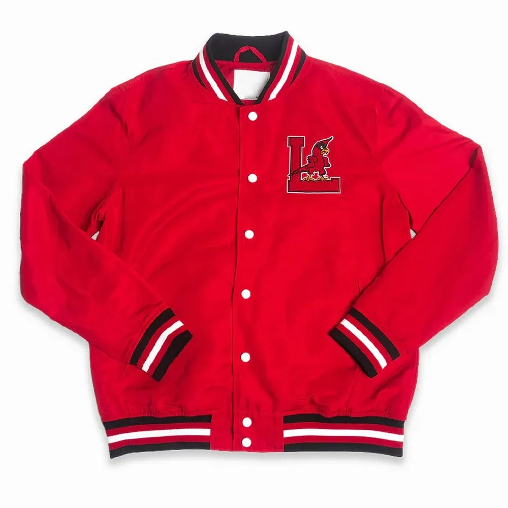 Louisville cardinals script bomber red jacket red satin varsity jacket 3