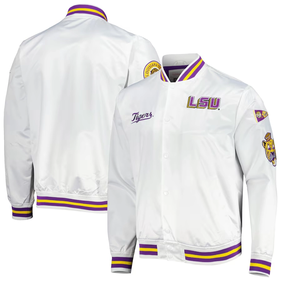 Lsu tigers city collection white satin varsity jacket 3