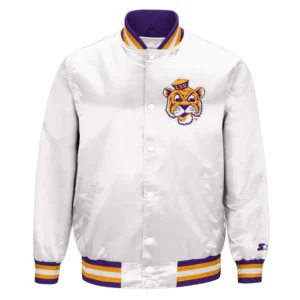 Lsu tigers white satin varsity jacket
