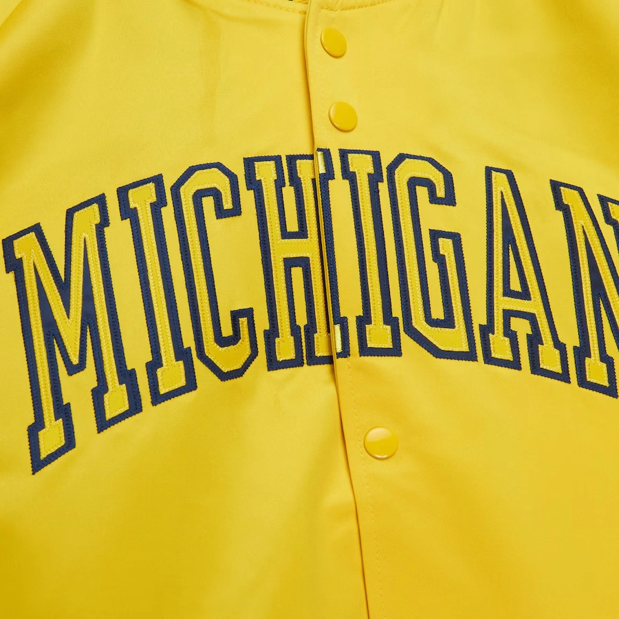 Maize michigan raglan full snap satin varsity jacket 1