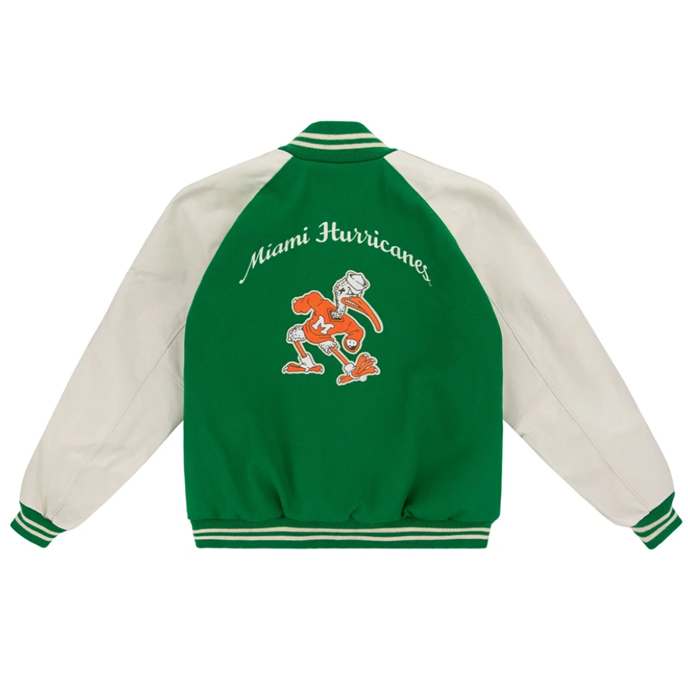 Miami hurricanes 1969 university of miami green wool leather varsity jacket 2