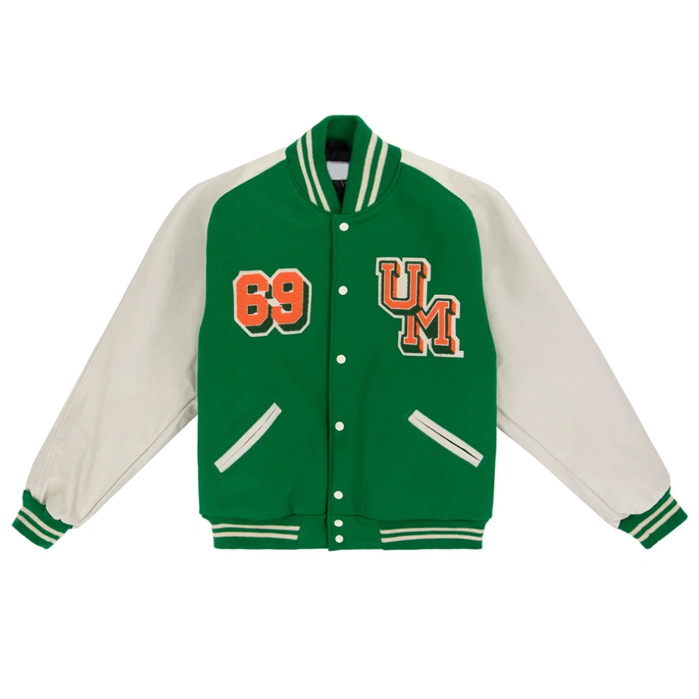 Miami hurricanes 1969 university of miami green wool leather varsity jacket 3