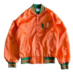 Miami hurricanes 1969 university orange satin varsity jacket 2
