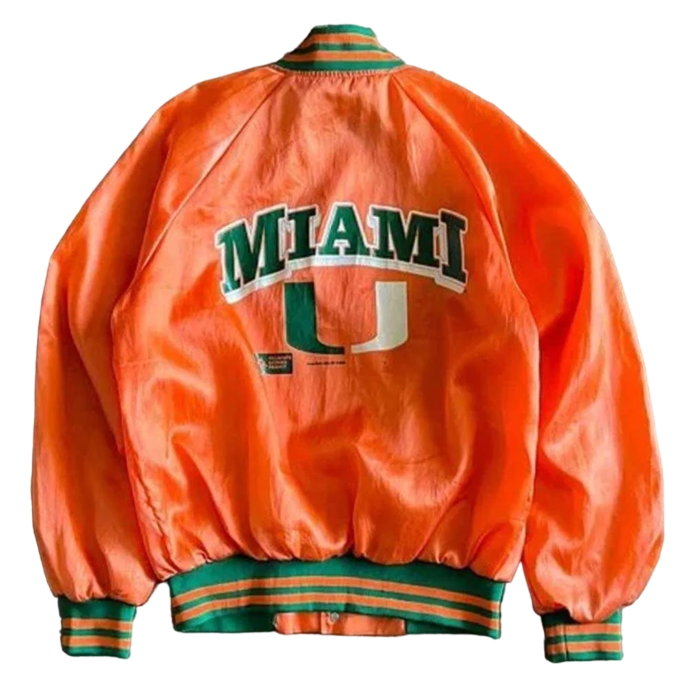 Miami hurricanes 1969 university orange satin varsity jacket 3