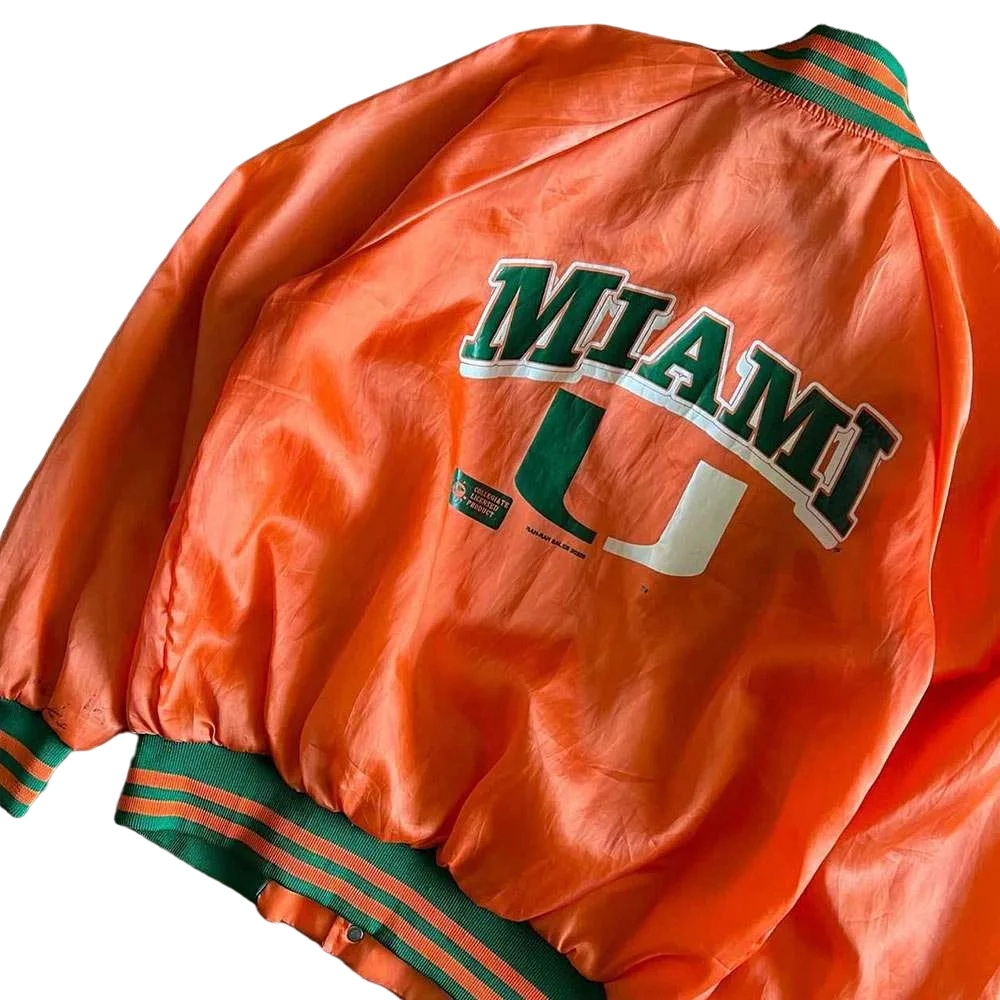 Miami hurricanes 1969 university orange satin varsity jacket 4