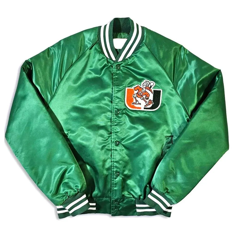 Miami hurricanes 80s green bomber satin varsity jacket 1