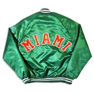 Miami hurricanes 80s green bomber satin varsity jacket