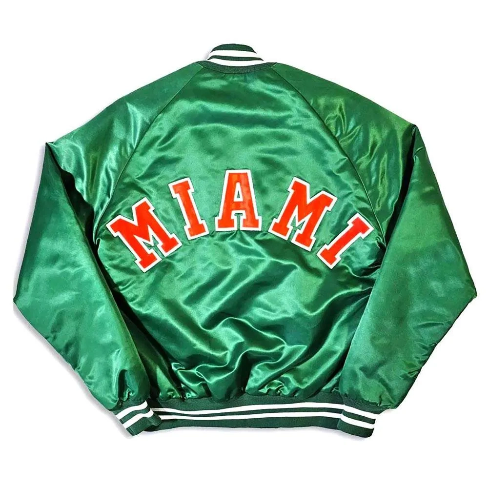 Miami hurricanes 80s green bomber satin varsity jacket