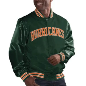 Miami hurricanes bomber green satin varsity jacket 1