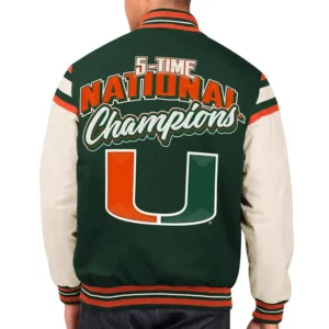 Miami hurricanes champions commemorative greenwhite wool varsity jacket 1