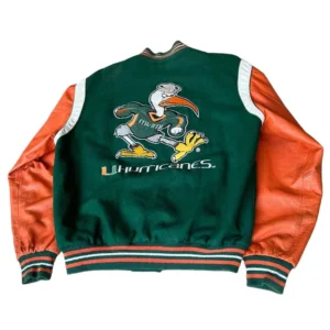 Miami hurricanes greenorange wool leather varsity jacket 1
