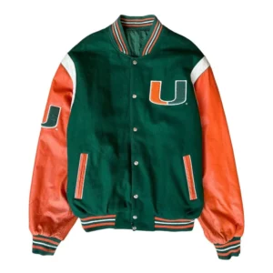 Miami hurricanes greenorange wool leather varsity jacket 2