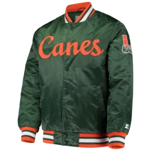 Miami hurricanes o line green satin varsity jacket 2