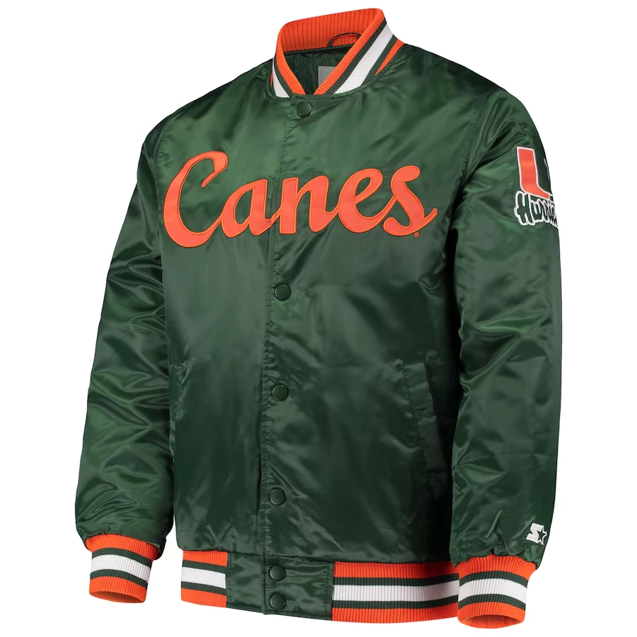Miami hurricanes o line green satin varsity jacket 2