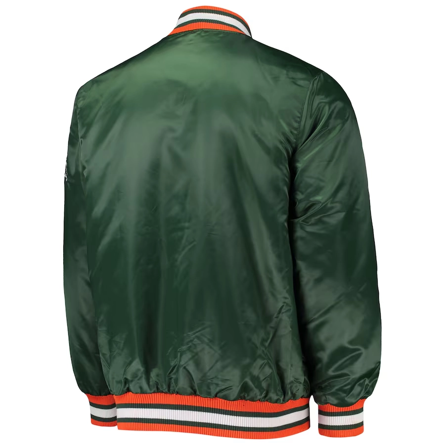 Miami hurricanes o line green satin varsity jacket 3