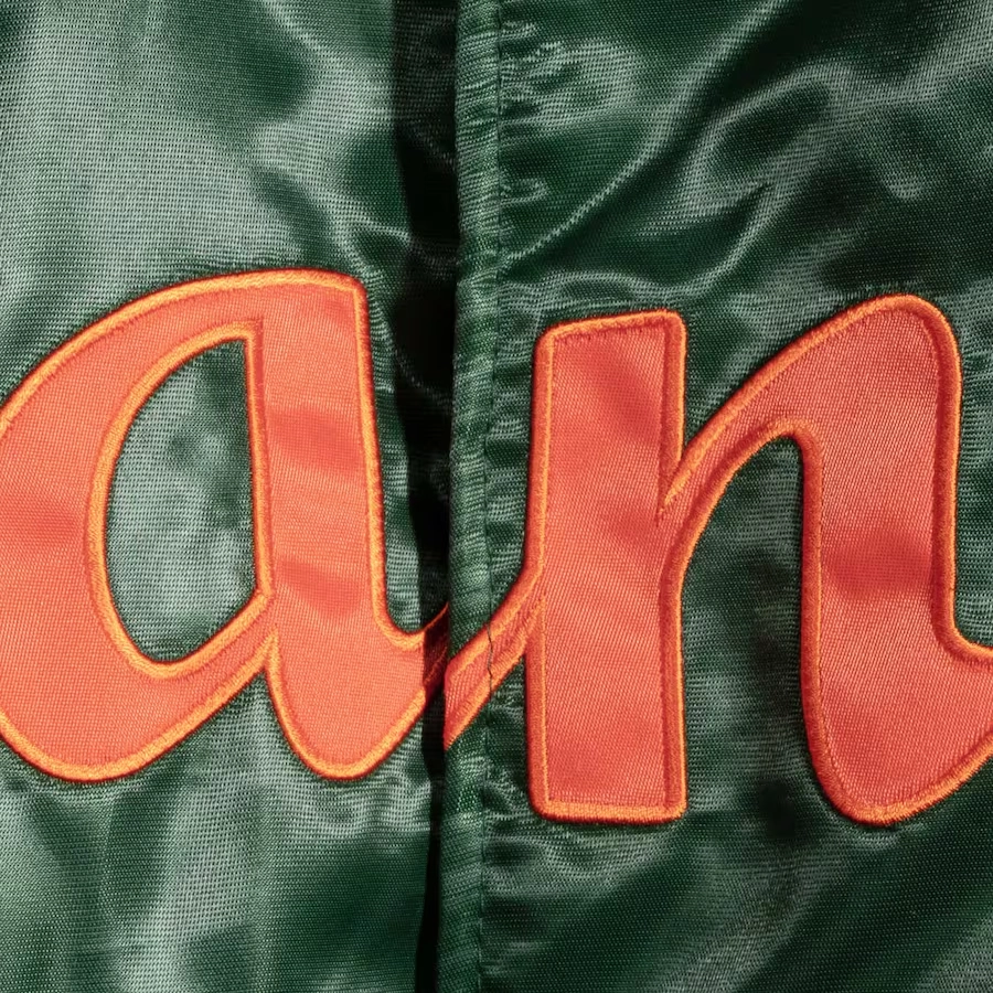 Miami hurricanes o line green satin varsity jacket 4