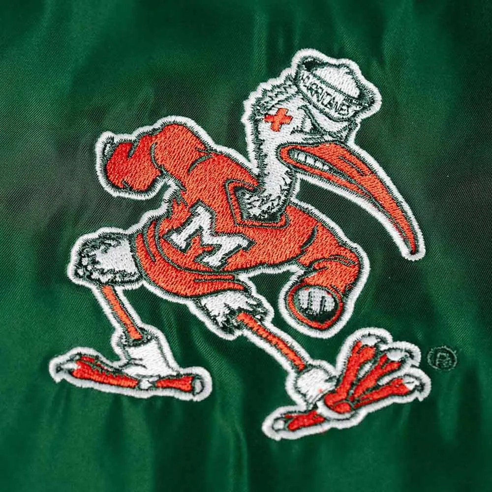 Miami hurricanes retro sebastian green satin varsity jacket 1