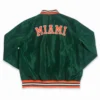 Miami hurricanes retro sebastian green satin varsity jacket 2