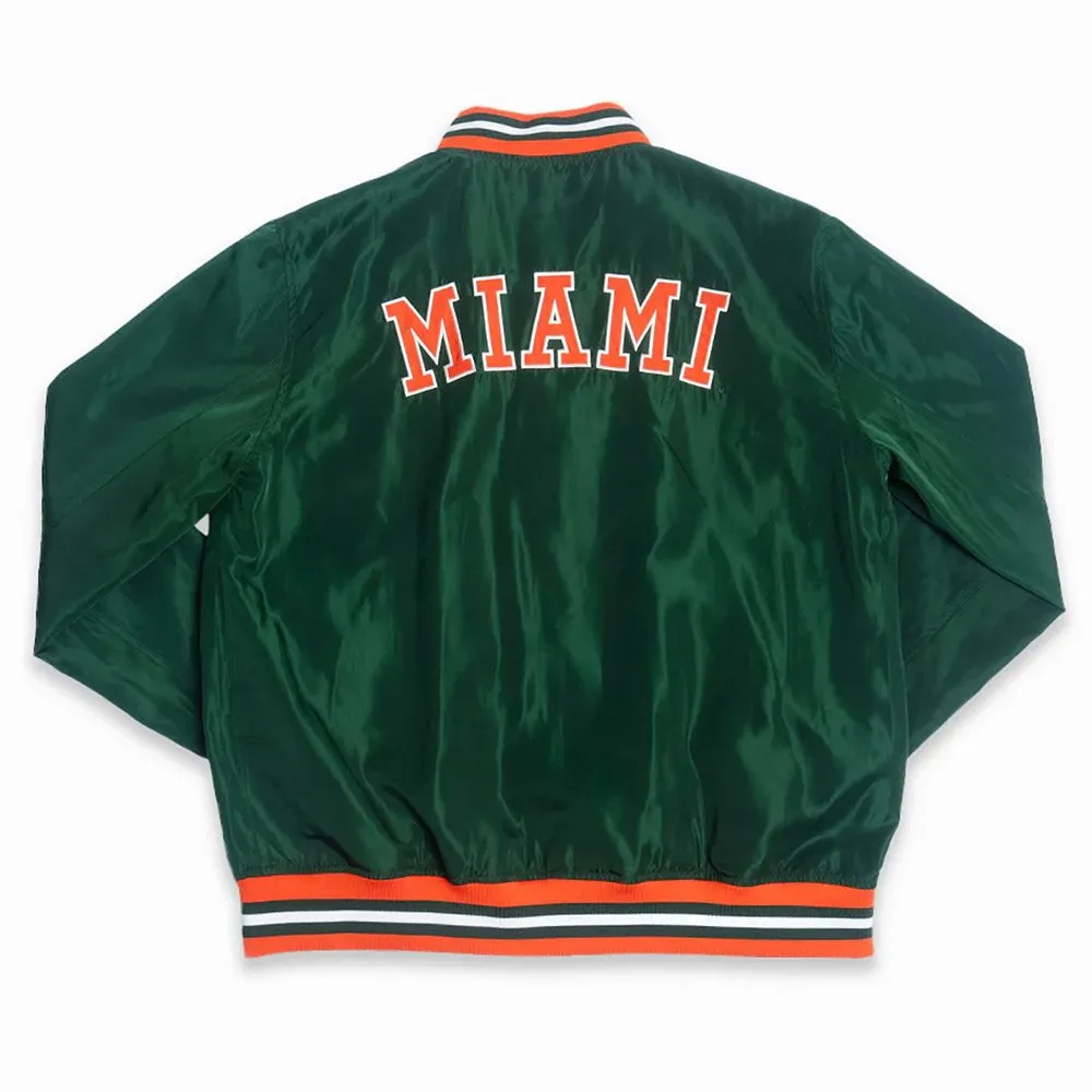 Miami hurricanes retro sebastian green satin varsity jacket 2