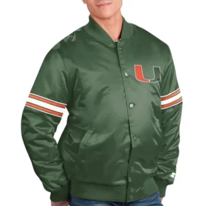 Miami hurricanes slider green satin varsity jacket 2