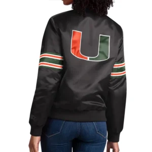 Miami hurricanes striped black satin varsity jacket 2