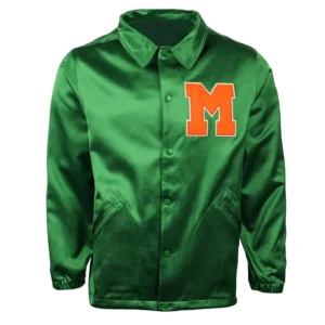Miami hurricanes windbreaker green satin varsity jacket 3
