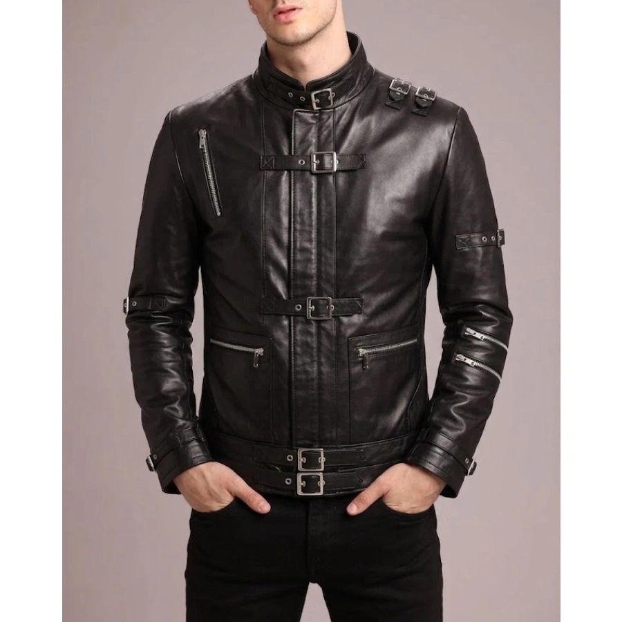 Michael jackson bad belt leather jacket mens