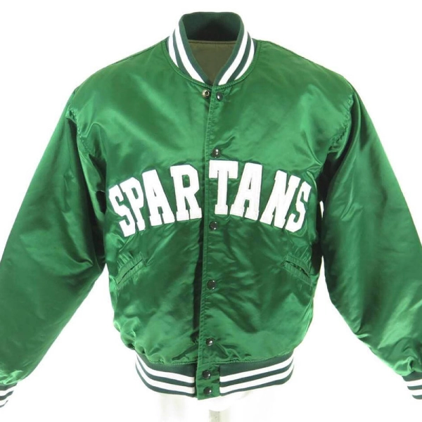 Michigan state spartans 70s michigan bomber blue satin varsity jacket 5