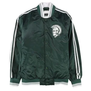 Michigan state spartans striped green satin varsity jacket 1